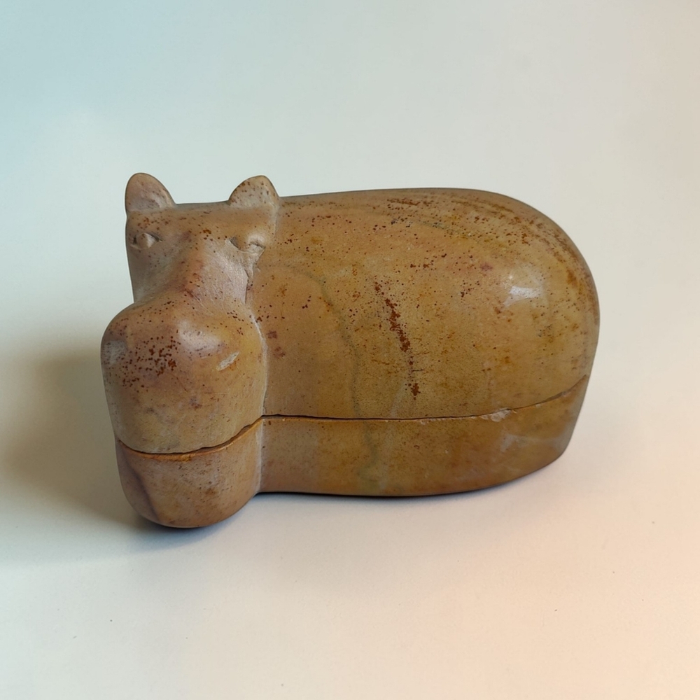 Vintage Hand Carved Soapstone Hippo Trinket Box